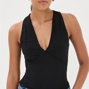 Reformation Black Deep V-Neck Bodysuit